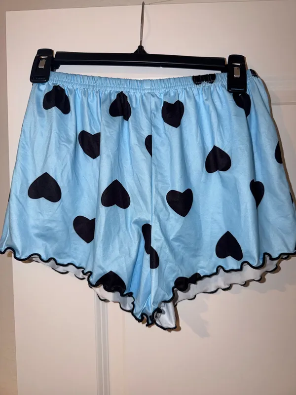 Light Blue Heart-Print Satin Cami & Short Sleep Set - Image 3