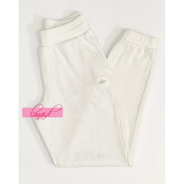 Alo Weekend Escape Joggers Ivory Waffle Thermal High-Rise Waist Cream Sweatpants - Image 10