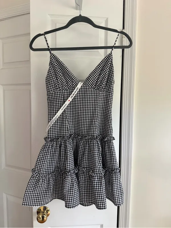 Lucy in the Sky Black White Gingham Tiered Mini Dress Size Small - Image 8