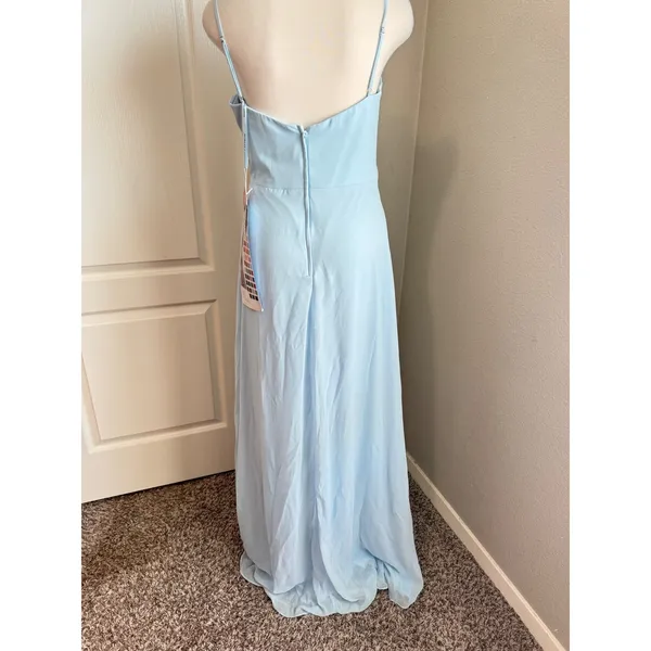 Mori Lee Gown Formal Dress Bridesmaid Slit Maxi‎ Spaghetti Strap Blue 8 NWT - Image 3