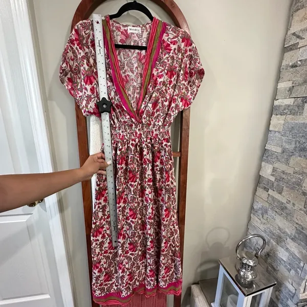 Moni & Co Floral Pink V-Neck Dress‎ Women’s Size L/XL - Image 7