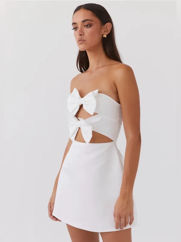 NWT Peppermayo Girl Crush Bow Mini Dress in White, Size 4 - Image 9