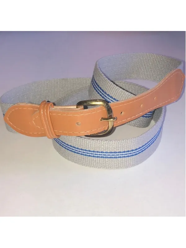 Canvas Stripe Belt with Tan Leather Accents - Image 2