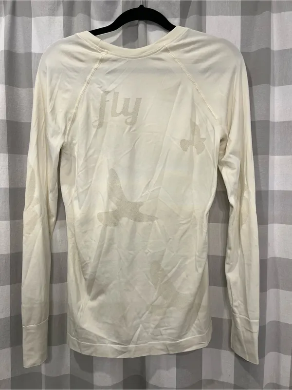 oiselle Cream Long-Sleeve Crew Top with Bird Motifs - Image 4