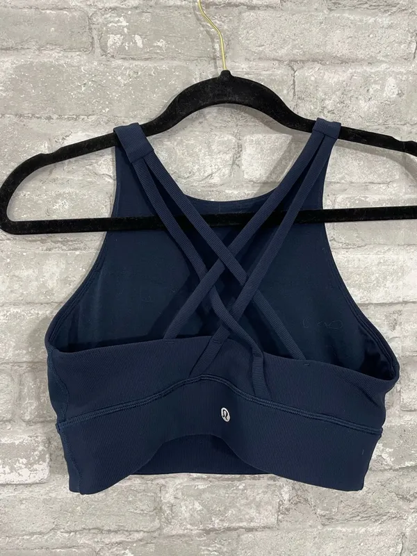 Lululemon Energy Bra High Neck Long Line Rib True Navy - Image 2