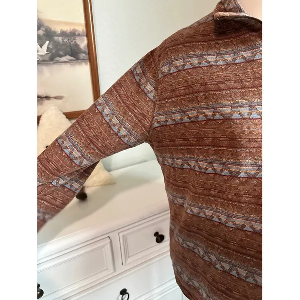 granola Southwestern boho Woolrich Pullover Brown Geometric Quarter Zip Large - Image 2