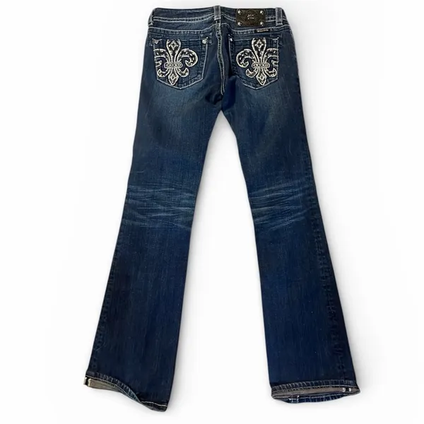 Miss Me Bootcut Jeans | Size 27 | 34” Inseam | Dark Wash | Jeweled Pockets - Image 2