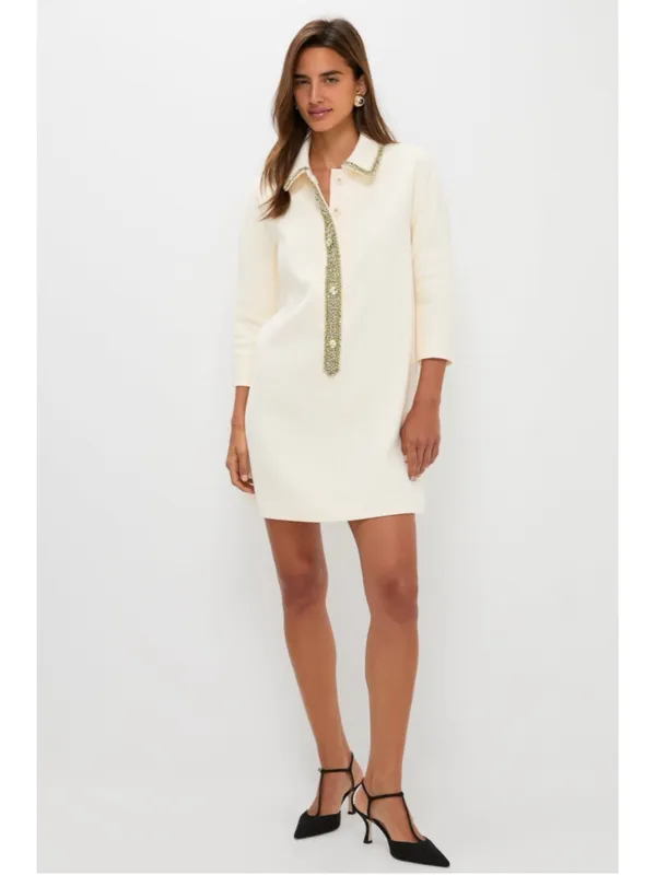 New Tuckernuck Winter White Embellished Nicola Dress Large Boxy Formal Classic - Image 7