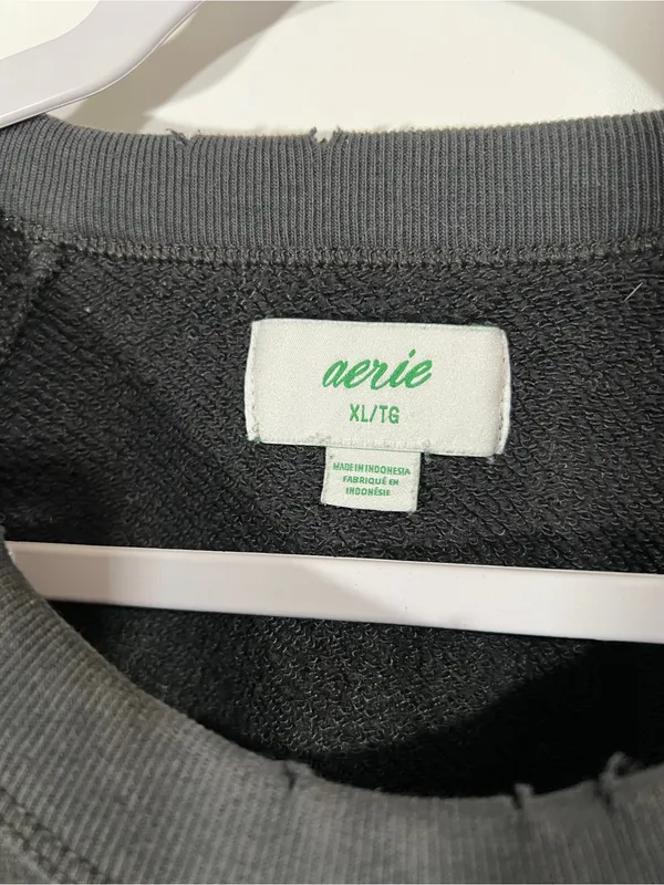 Aerie Distressed Cropped Crewneck Sweatshirt Dark Gray Size XL Grunge - Image 4