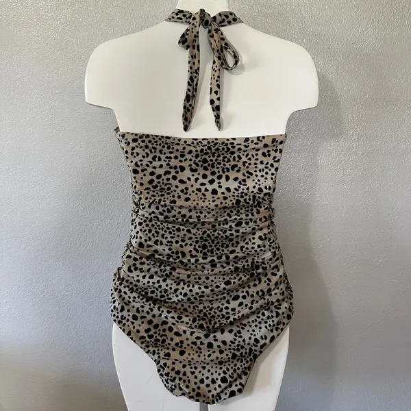 Victorias Secret Forever One Piece‎ Swimsuit Halter Ruched Leopard Print Size XL - Image 3