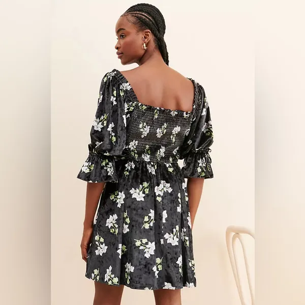 Anthropologie Hutch Velvet‎ Floral Mini Dress size xl black and green whimsical - Image 7