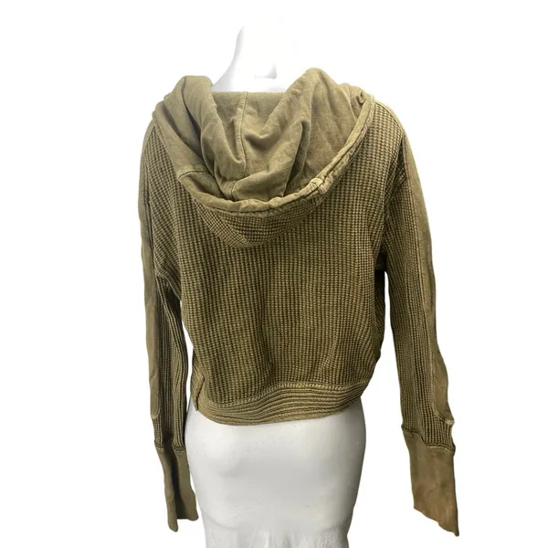 Free People Mason Olive Green Waffle Knit Long Sleeve Full Zip Hoodie Sweater S - Image 2