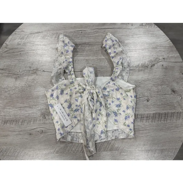 Kirious Los Angeles Blue Floral Lace Tie Back Corset Top Cottagecore - Image 6