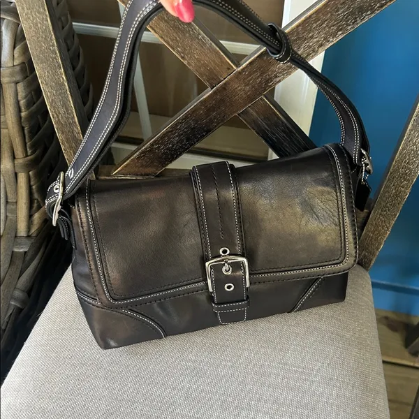 Coach Hampton elegant black leather buckle bag y2k F1260 hobo - Image 12