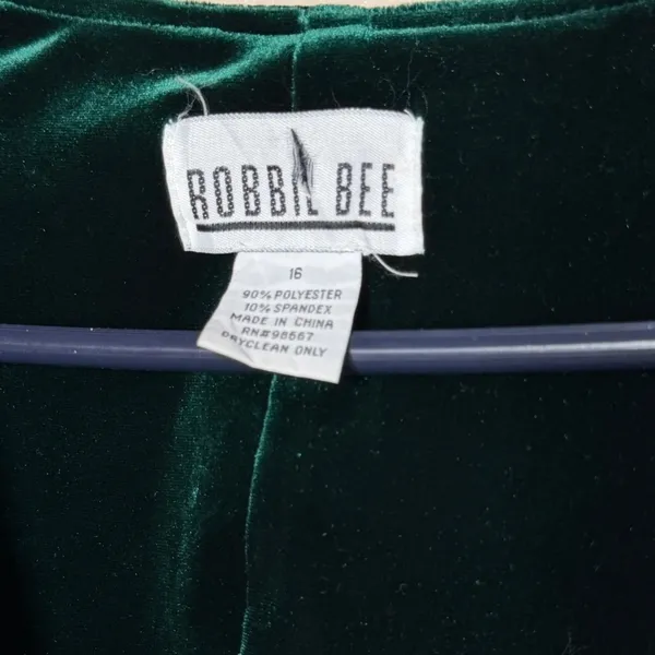 Vintage Robbie Bee 90s Womens Dark Green Velvet Maxi Dress Long Sleeve Size L - Image 6