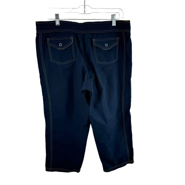 Nike Navy Blue‎ Yellow Trim Elastic Waist Cropped High Rise Track Pants Size L - Image 2