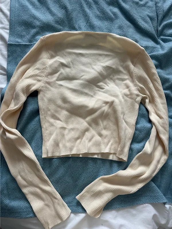 Zara Cream Ribbed Women Top - Image 4