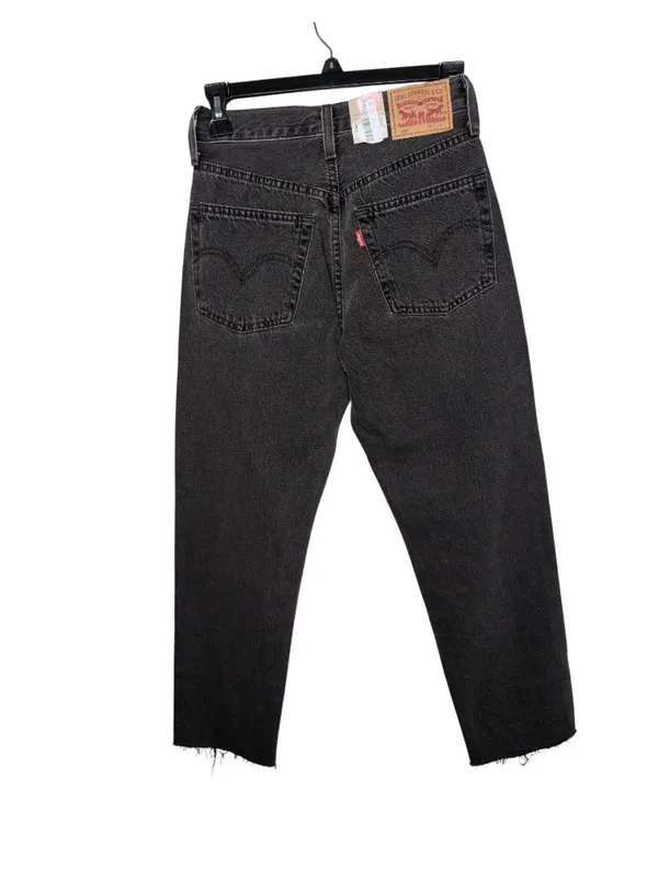 Levis 501 Womens Black Cotton Distressed Cropped Jeans W24 L26 - Image 2