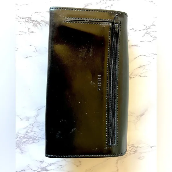 Furla Black Leather Long Wallet 7”x4” Vintage Authentic Clutch - Image 3