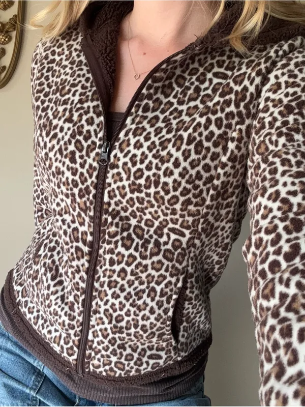 Faded Glory Leopard Print Hooded Zip-Up Fleece Jacket - Image 6