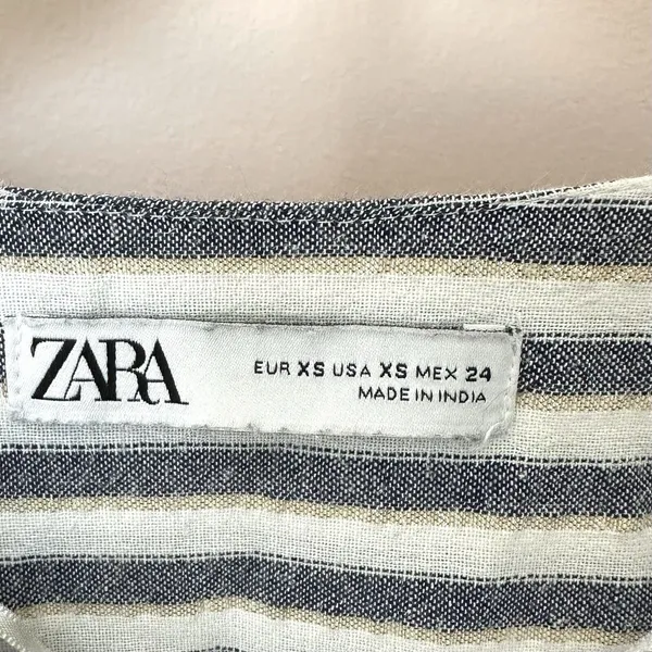 Zara Top Women’s XS Tunic White Blue Gold Stripe Button Down Long Sleeve Coastal - Image 2