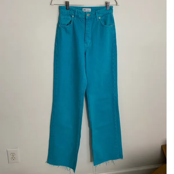Zara‎ Wide Leg Blue Raw Hem Long Wide Leg pants size 2 - Image 3