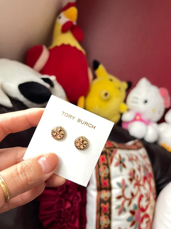 Tory Burch Golden Logo Earrings Rope NEW with pouch - Image 3