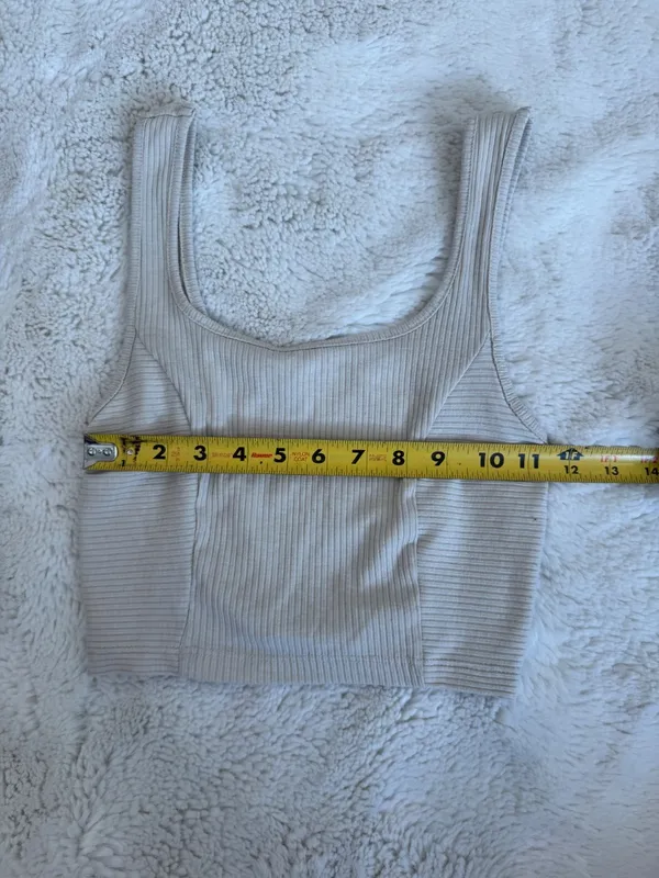 Garage Ribbed Crop Tank Top Beige XS Square Neck Fitted - Image 4
