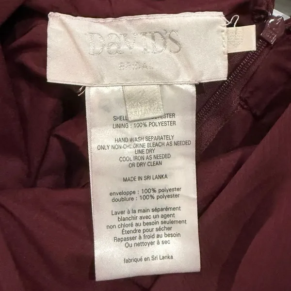 David's Bridal‎ Women's Burgundy Chiffon Gown Off Shoulder Formal Dress Size 2 - Image 3