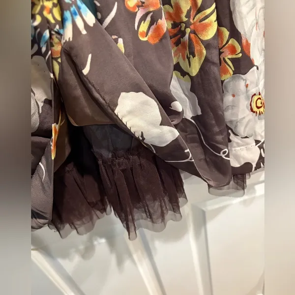 Free people mini floral tulle trim dress sz 10 M brown whimsygoth wedding guest - Image 4