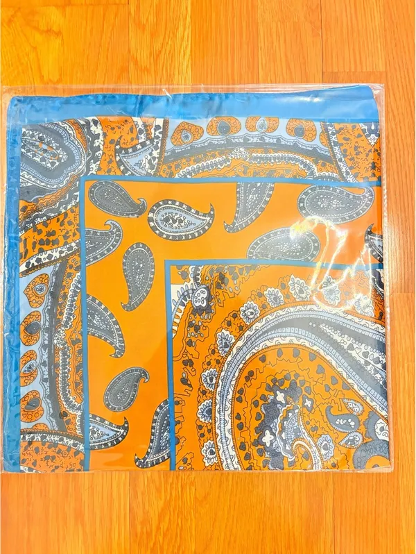 Vintage Orange and Blue Paisley Scarf – Large Square Fashion Accessory - Image 4