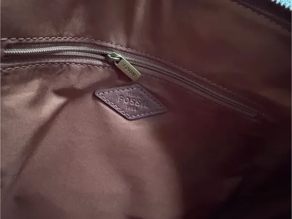 Fossil Blue croc-embossed leather 2-way satchel/crossbody with brown trim - Image 5
