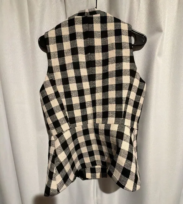 Zara Gingham Check Vest Size M Black White Tweed Waistcoat - Image 3