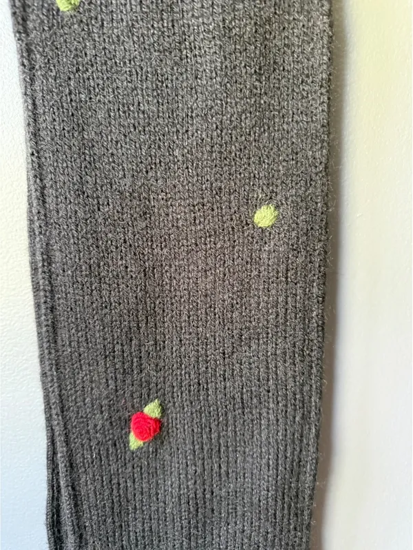 Vintage Hand-Knit Black Alpaca and Acrylic Scarf with Red Rose Embroidery - Image 3