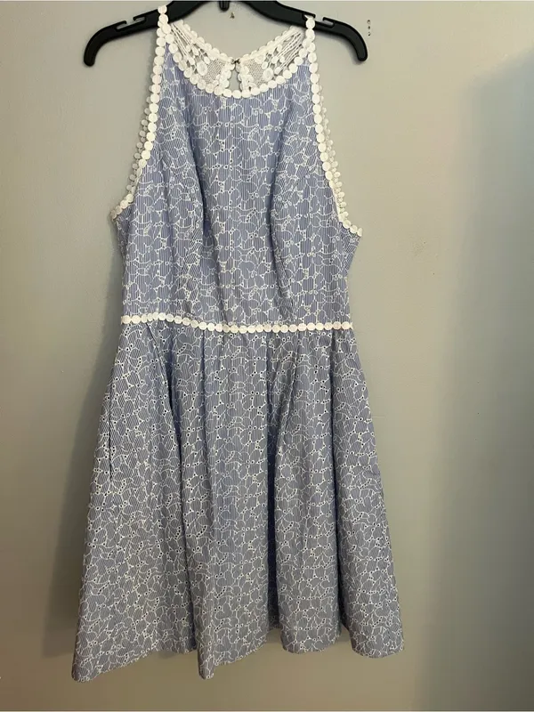 Lilly Pulitzer Light Blue Lace‎ Fit-and-Flare Dress with White Trim - Image 2