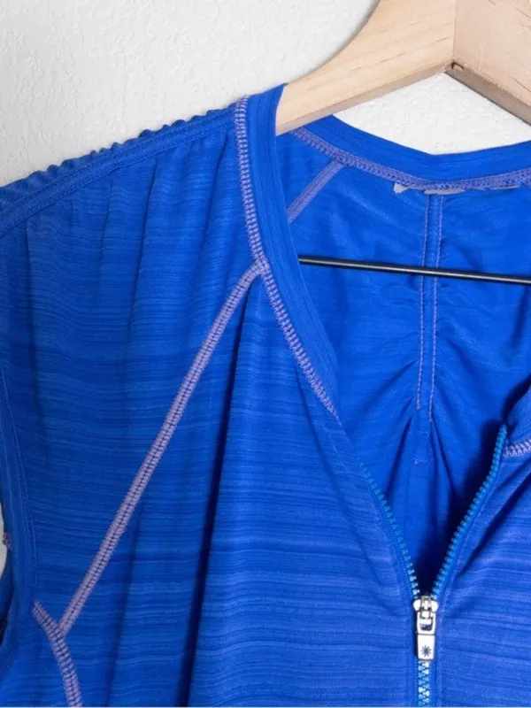 Athleta Pacifica Illume UPF Tank S Royal Blue Sleeveless Front Zip - Image 5