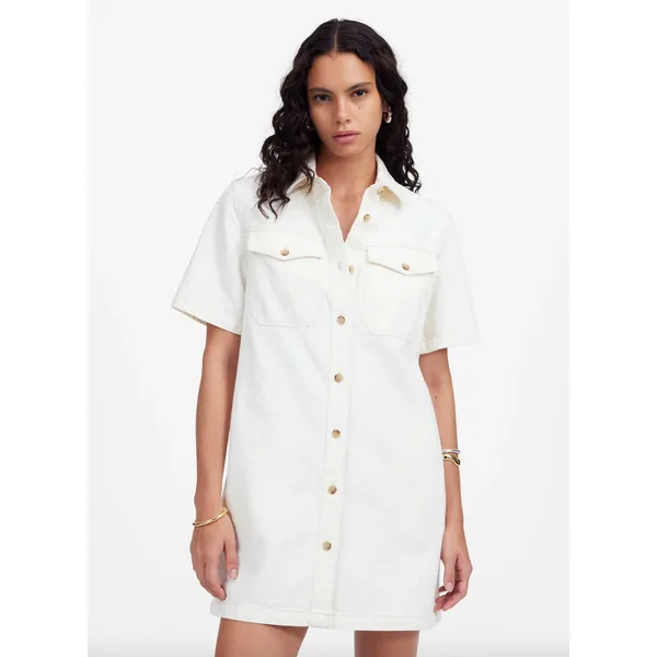 Madewell Denim Boxy Shirtdress Vintage Canvas White Relaxed Mini Small NWT - Image 2