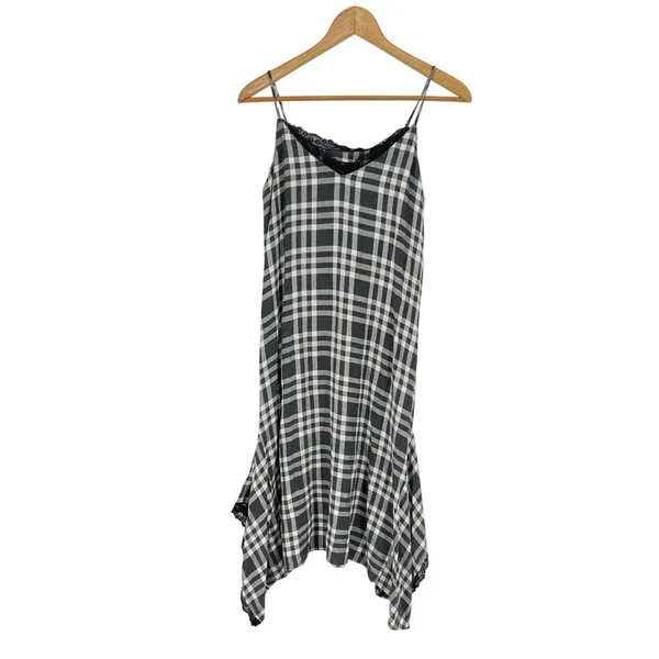 Zara Black White Gingham Lace Slit Shark-bite‎ Hem Size S Y2K Grunge Boho Punk - Image 3