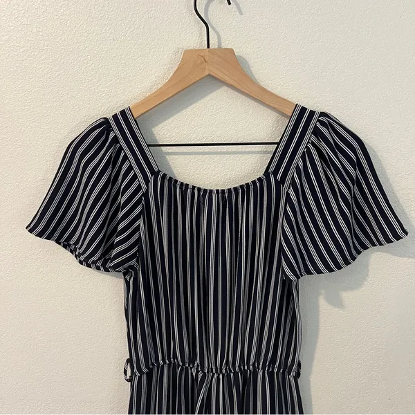 Monteau Crepe Blue &‎ White Striped Flutter Sleeve Jumpsuit Size S - Image 8