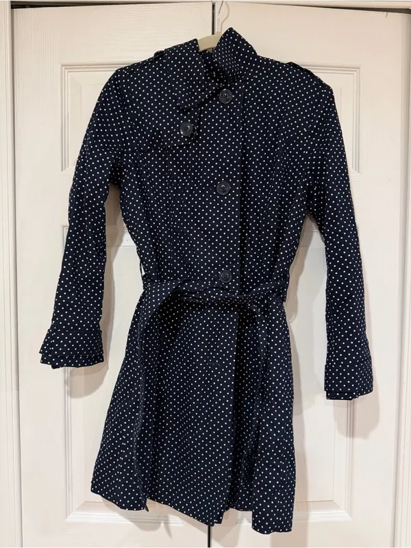 London Fog Navy and White Polka Dot Trench Coat - Image 2