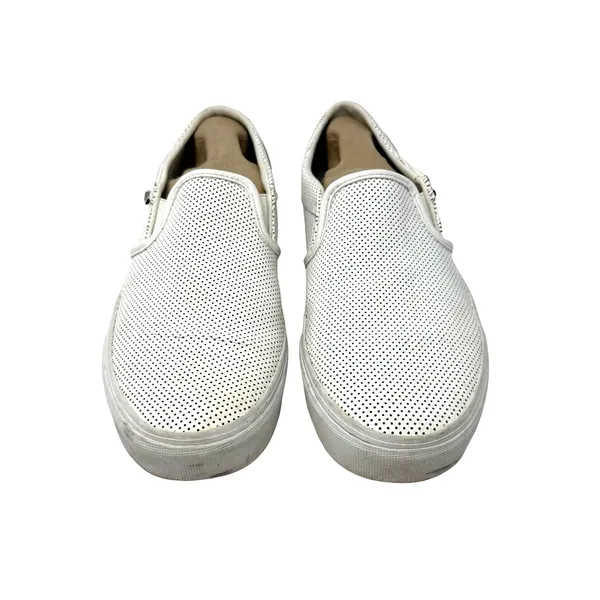 Vans Size 8.5 Sneaker White Pin Dot Leather Slip On Flats Skater‎ Casual Punk - Image 9