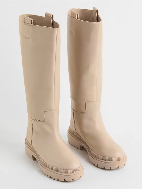 H&M Beige Tall Leathet Chunky Sole Boots Size 10 - Image 6