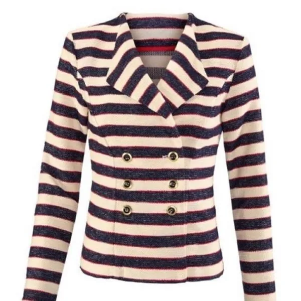 Cabi Cruise Blazer Size 6 Striped Double Breasted‎ Gold Button Old Money Yacht - Image 10