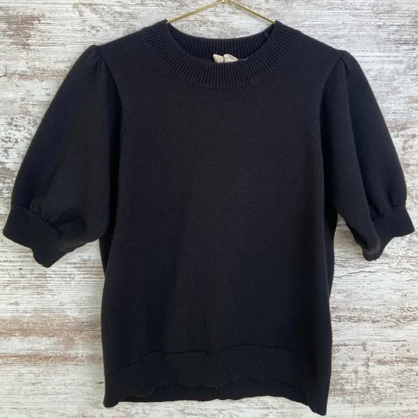Anthropologie EUC Moth Connelly Puff Short Sleeve Black Sweater Large - Image 5
