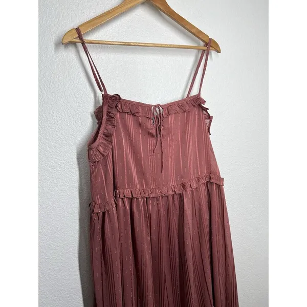 Arula Chiffon Ruffled Midi Dress Size A 1X Metallic Stripe Rose - Image 2