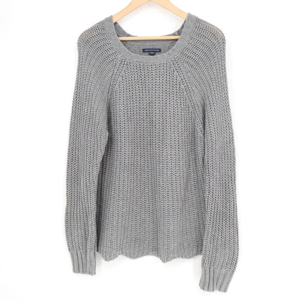 American Eagle Outfitters Sweater Women XL Gray Cotton Chunky Knit Raglan Sleeve - Image 2