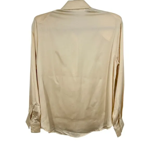 ASTR THE LABEL Cream Silk Satin Button Down Shirt Blouse Shoulder Pad Top XS NWT - Image 2