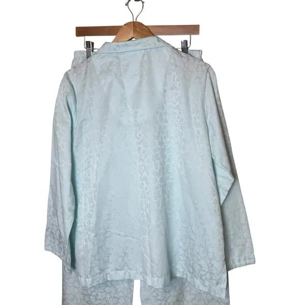 Miss Elaine Pajama Set Womens Medium Light Green Floral Jacquard‎ Classic Satin - Image 3