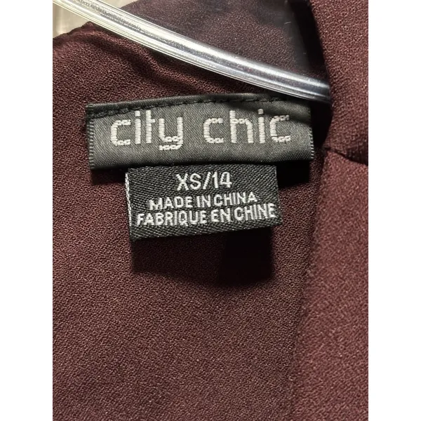City Chic Burgundy Solid Sleeveless Fit Flare Dress Size XS/14 Back Zip‎ Belt - Image 3