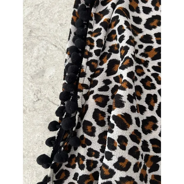 Xhilaration‎ Leopard Print Swim Cover Up Top Pom Pom Trim Back Tie Womens Small - Image 3